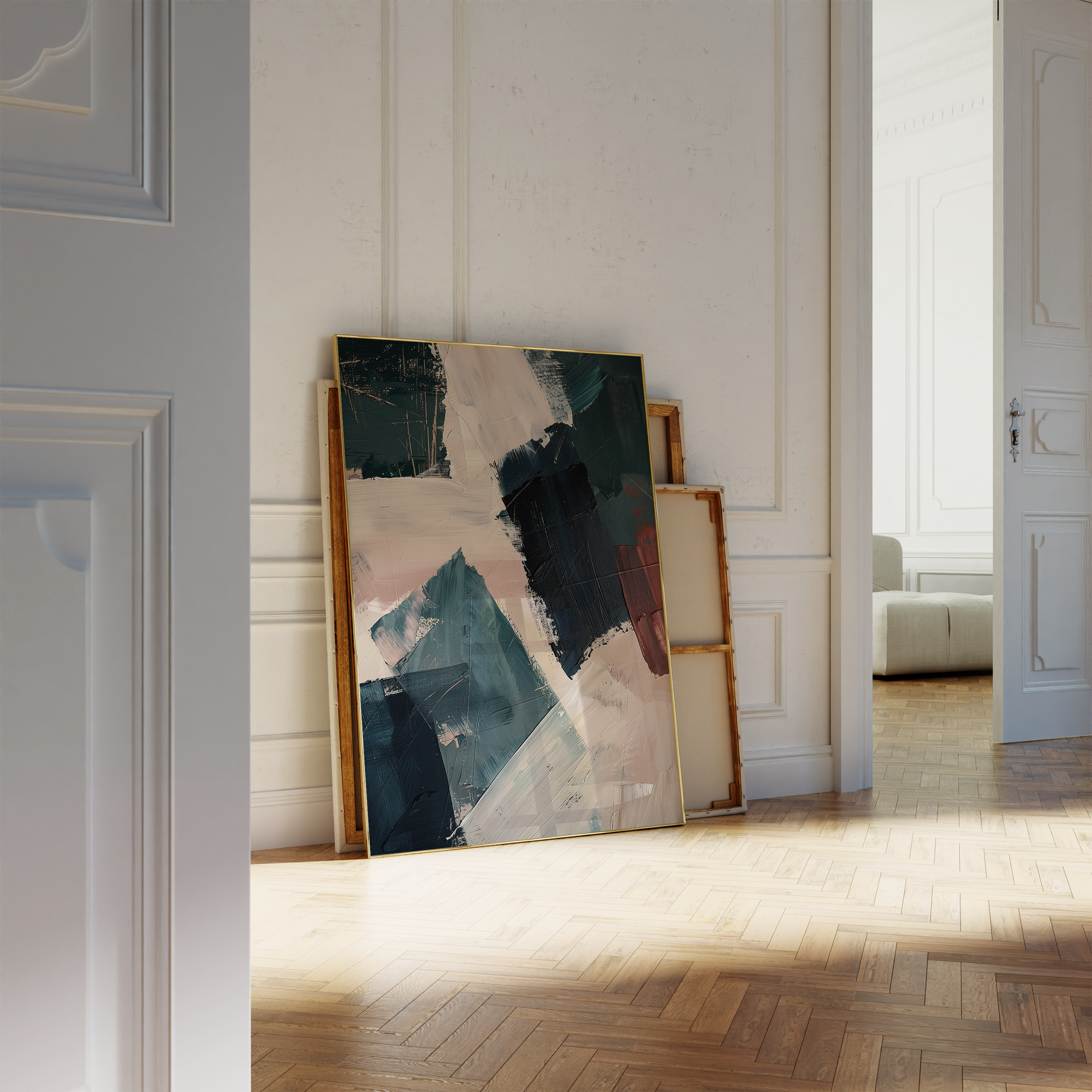 Deep Blue Burgundy Composition Print