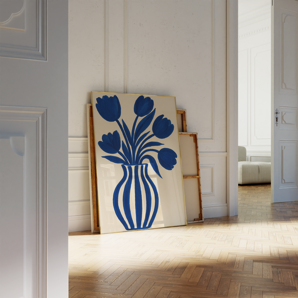 Minimalist Blue Flowers Print