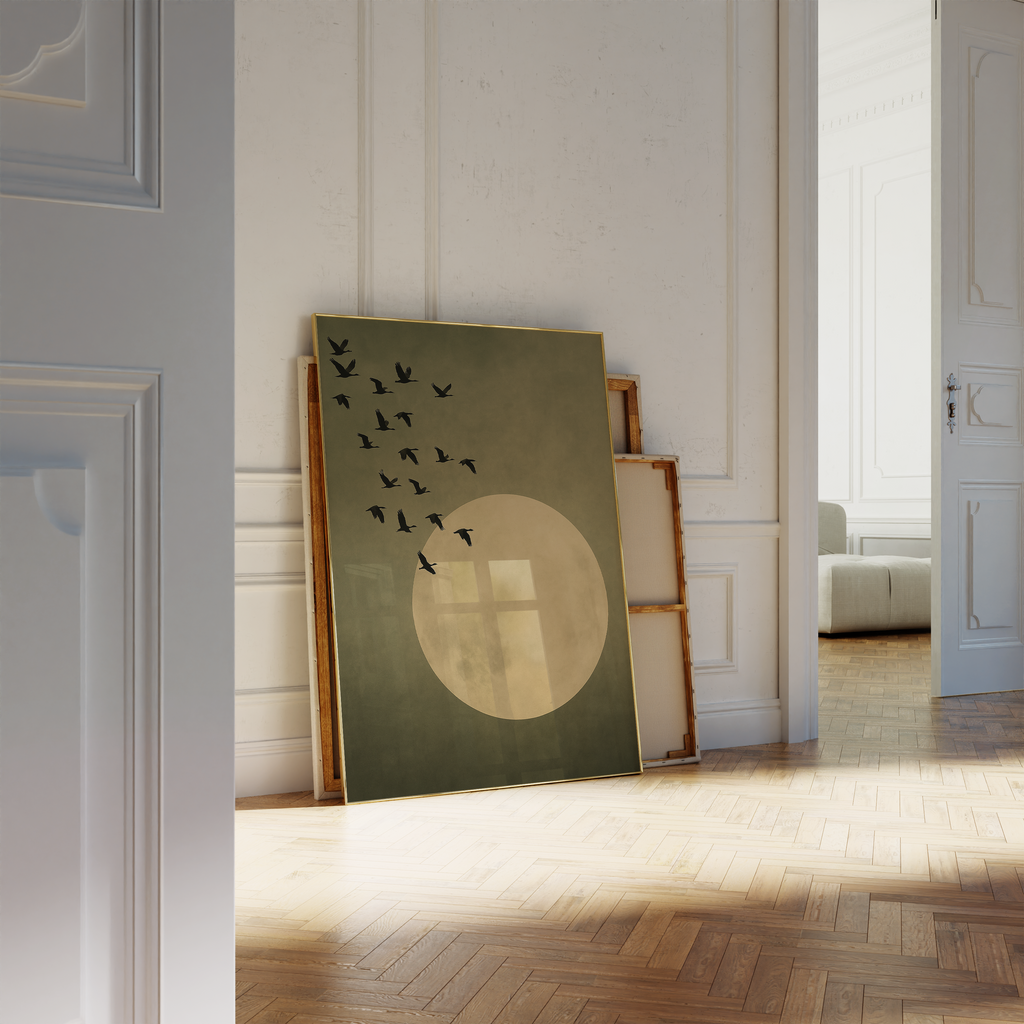 Japandi Green Moon Print