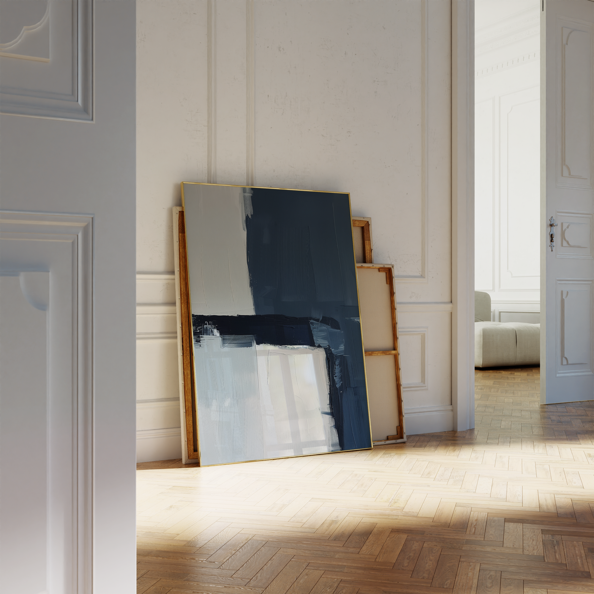 Navy Brush Blocks Print