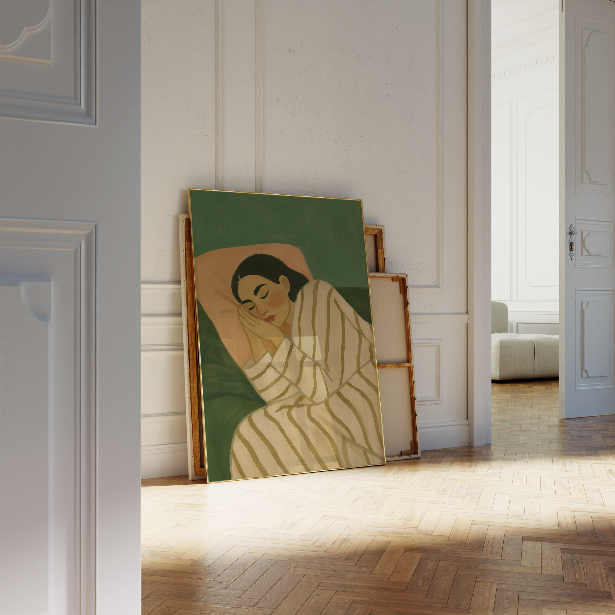 Green Minimalistic Woman Calm Print