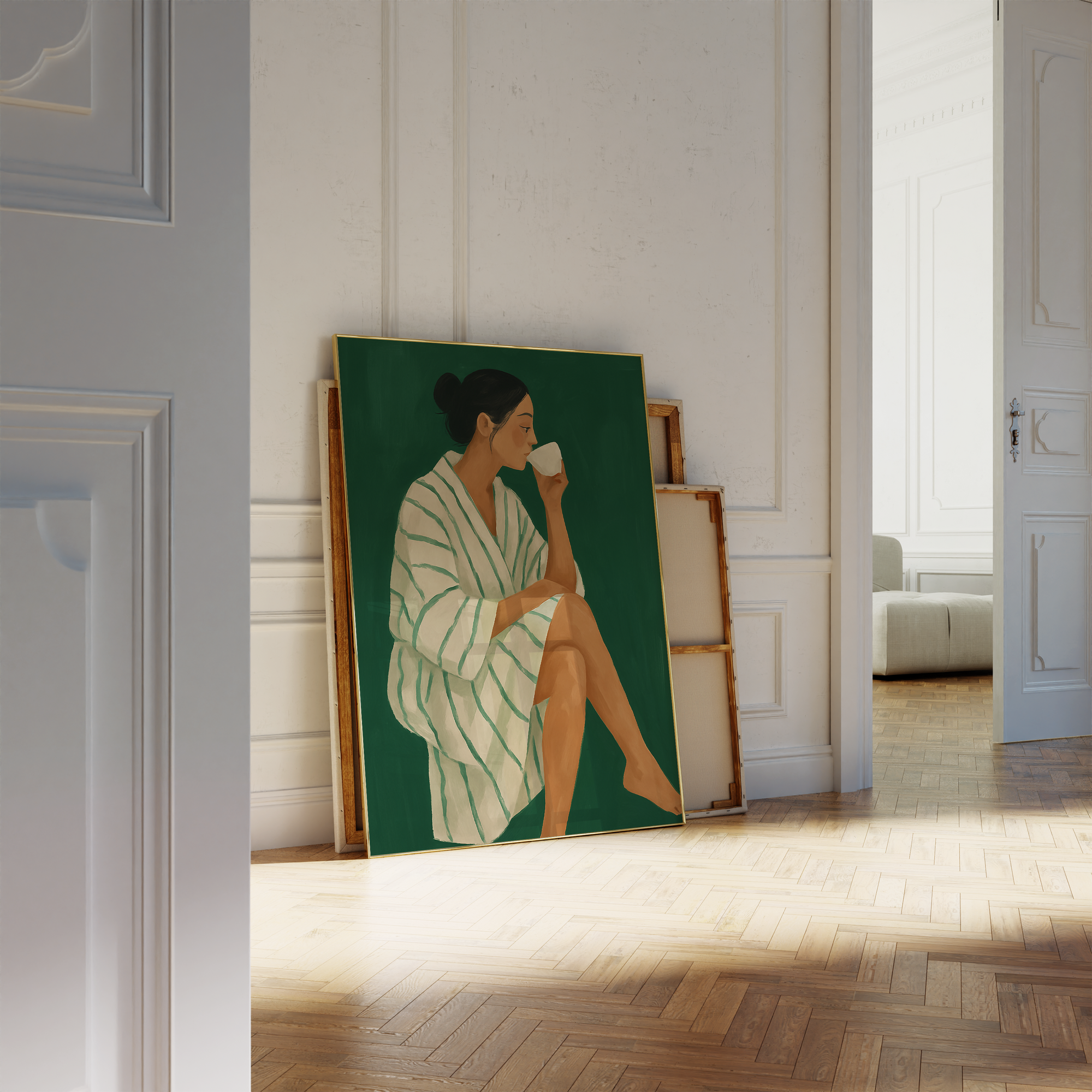 Abstract Green Portrait Modern Woman Print