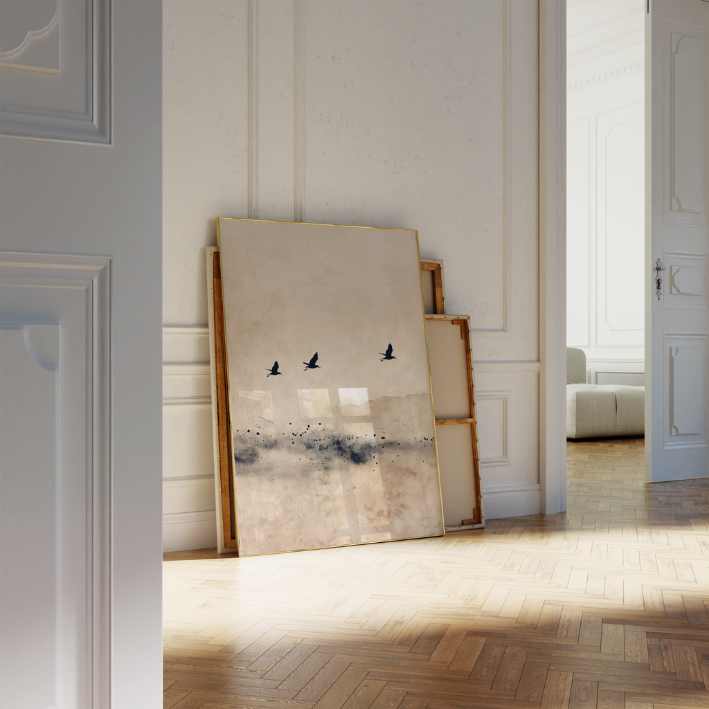 Japandi Calm Blue Birds Print