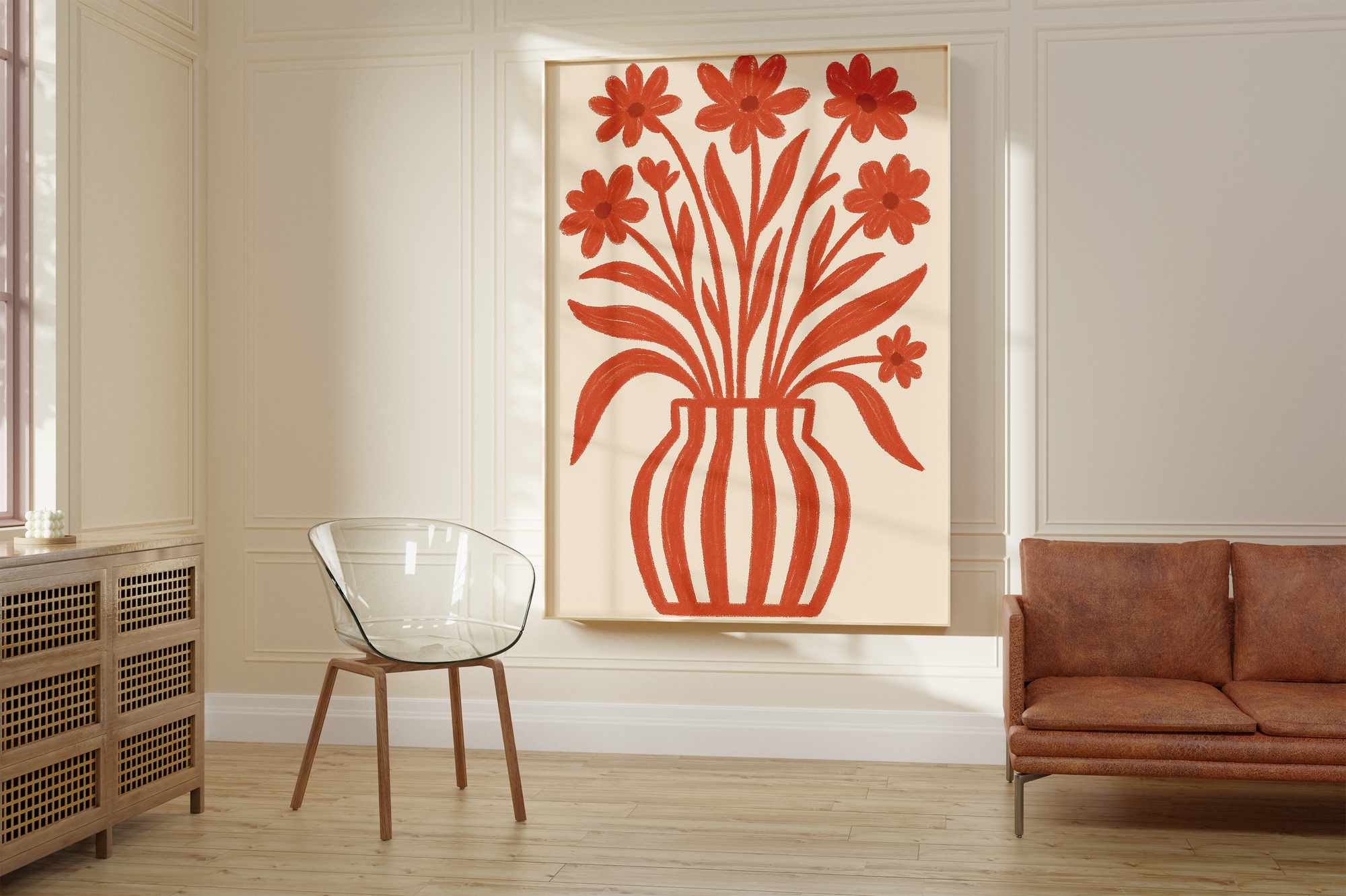 Minimalist Red Flowers Print