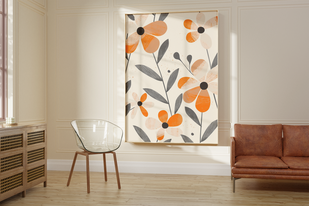 Retro Orange Florals Print