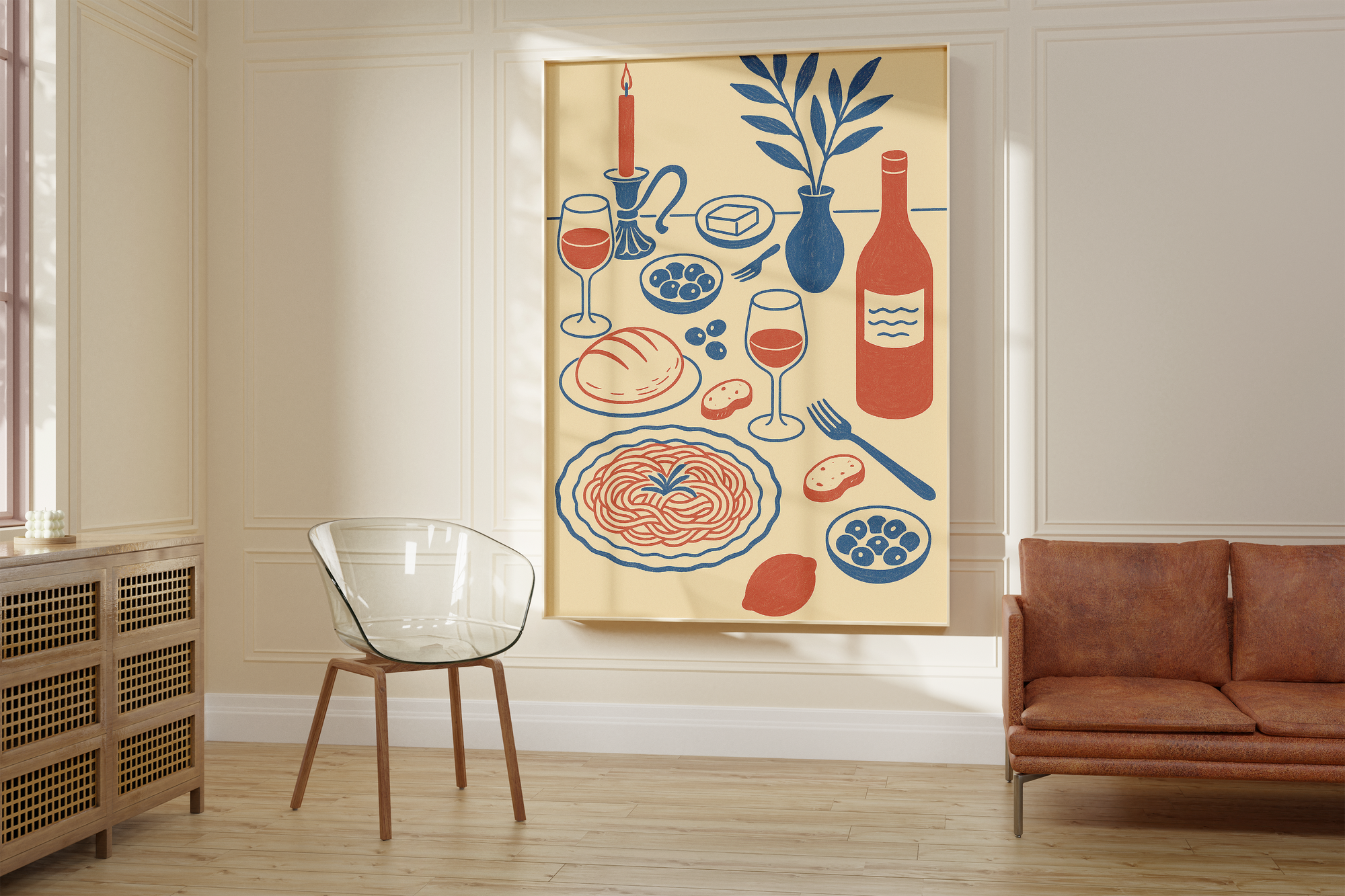 Wine & Pasta Still Life Print