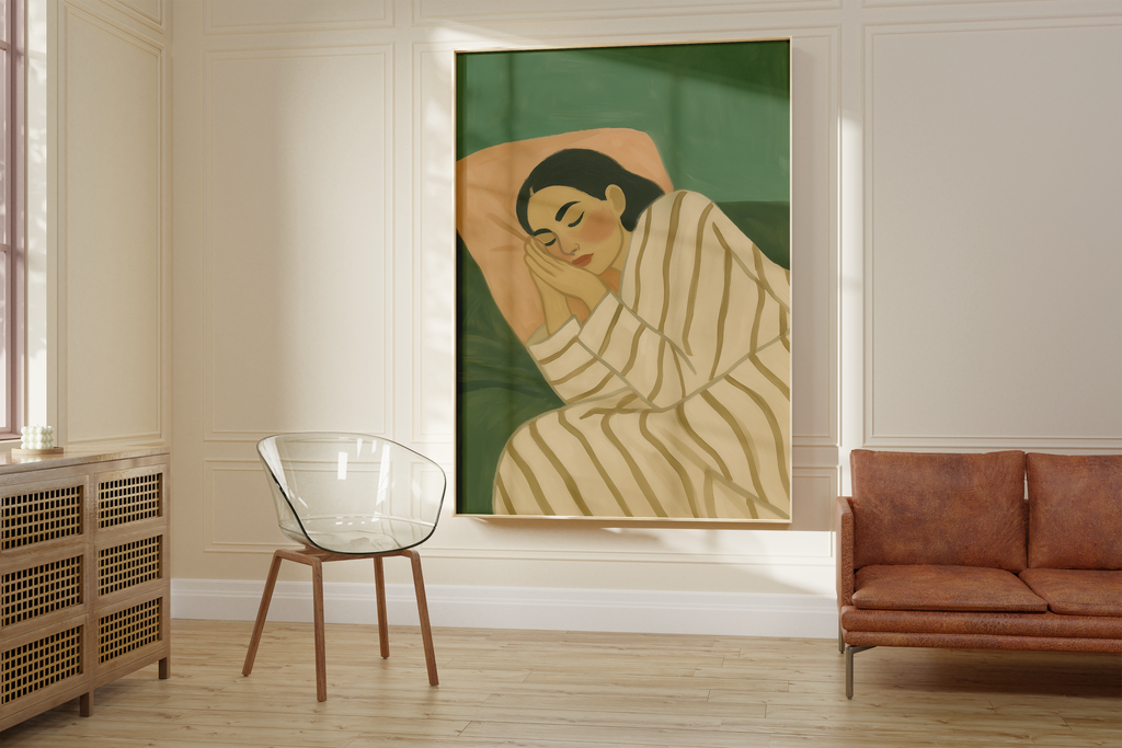 Green Minimalistic Woman Calm Print