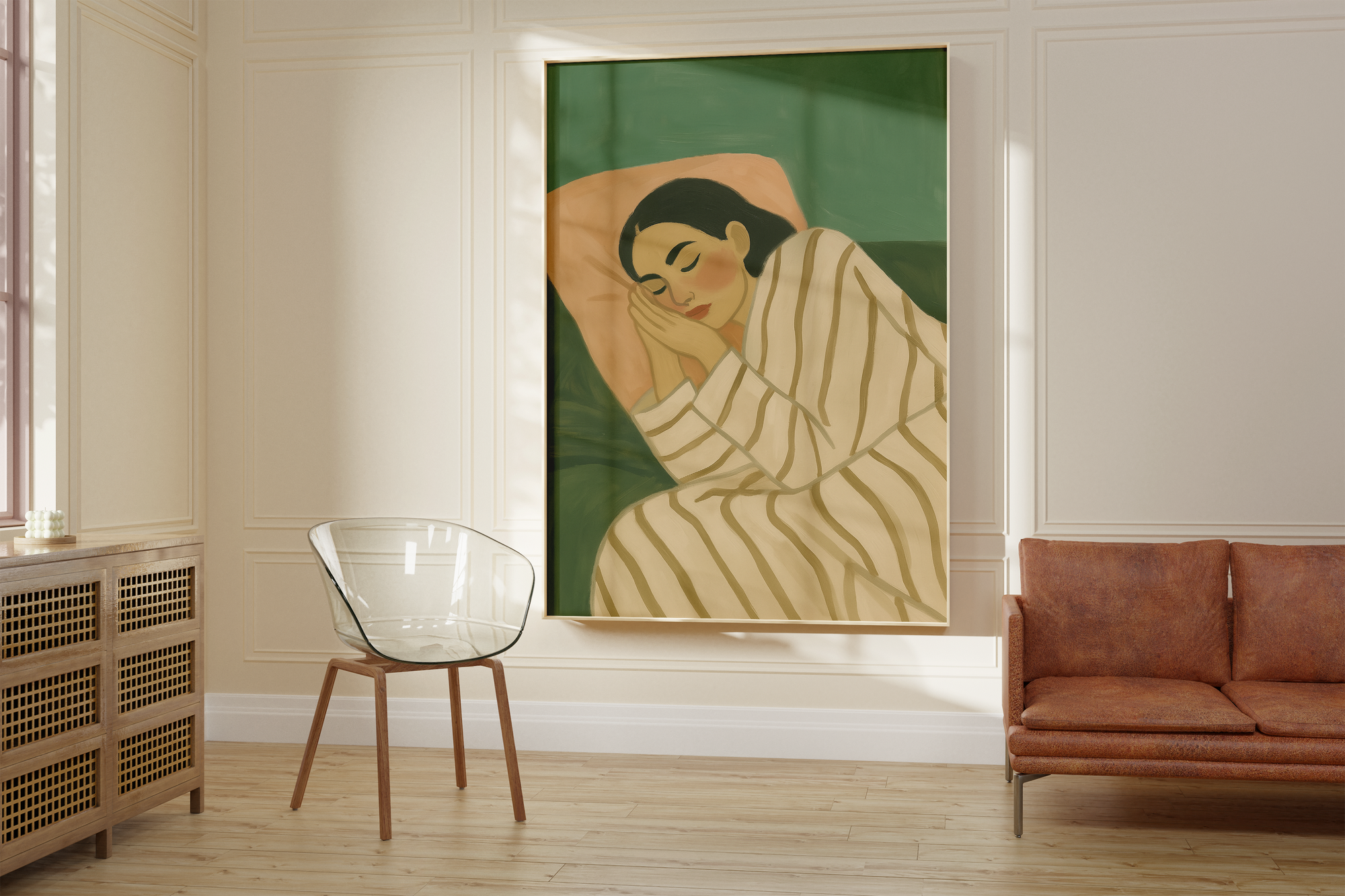 Green Minimalistic Woman Calm Print