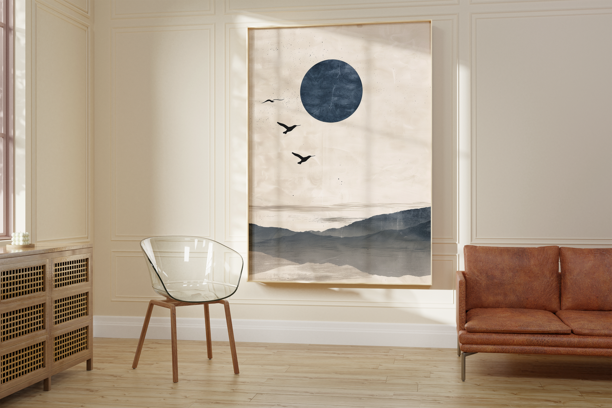 Japandi Deep Blue Sun Print