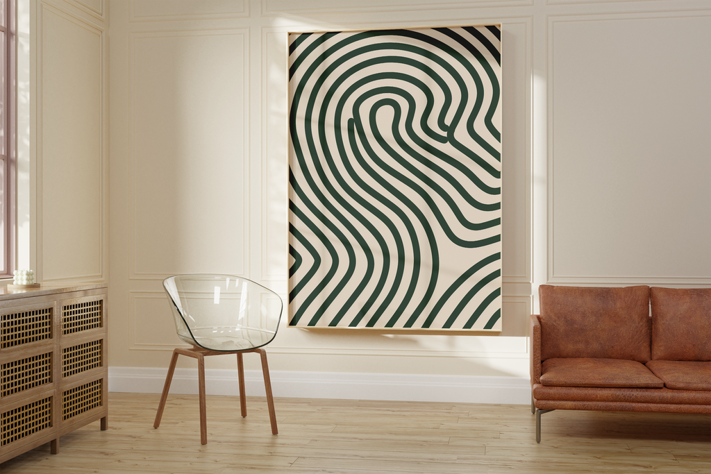 Abstract Green Wave Line Art Print