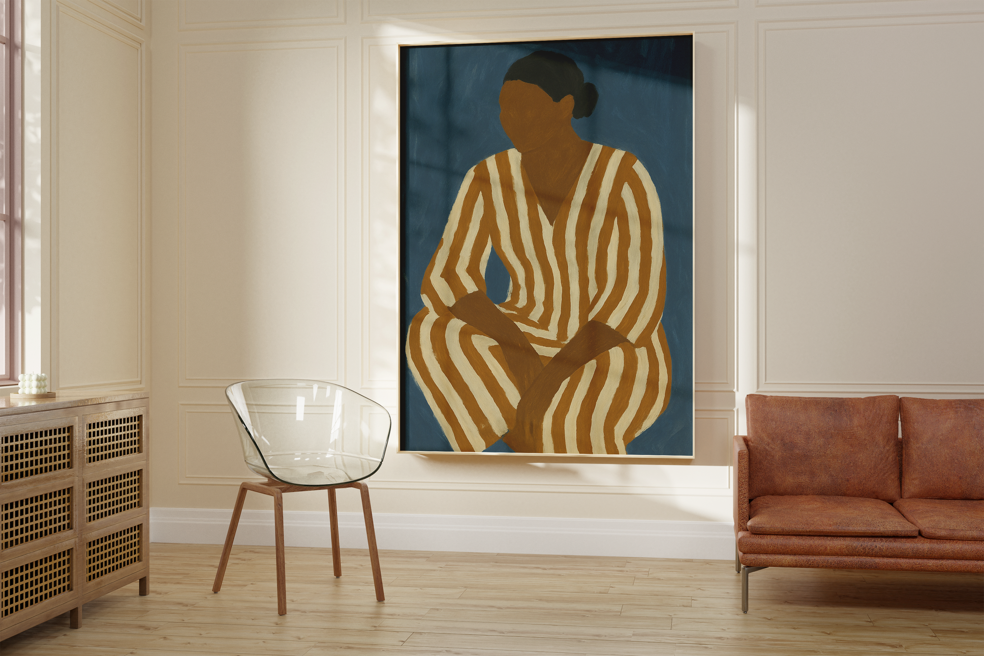 Blue Minimalist Woman Portrait Print