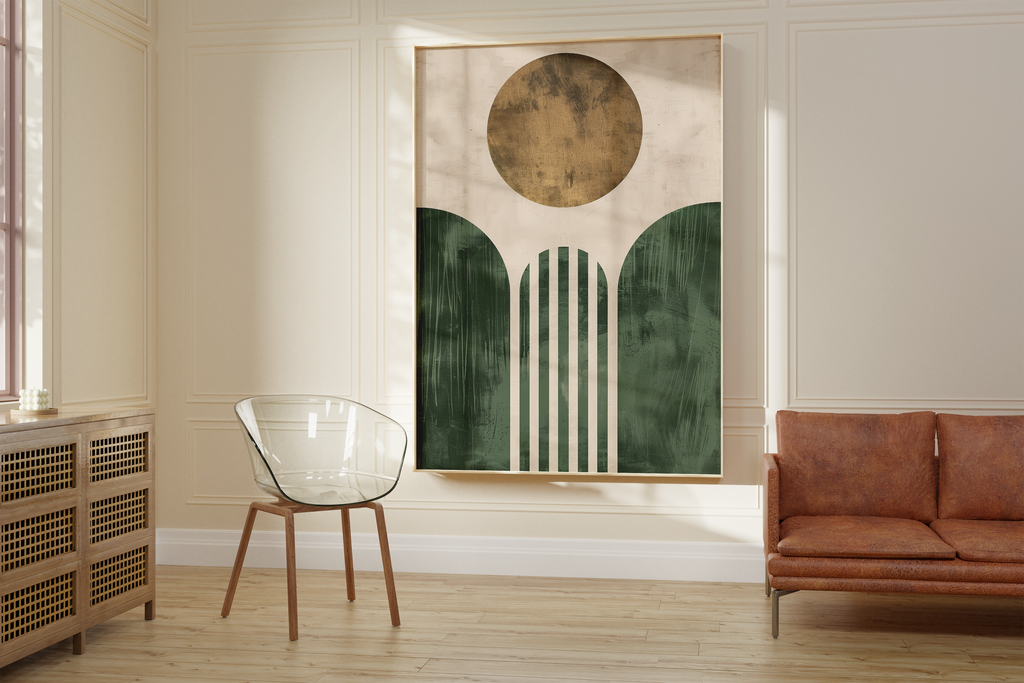 Artful Green Geometric Sun Print