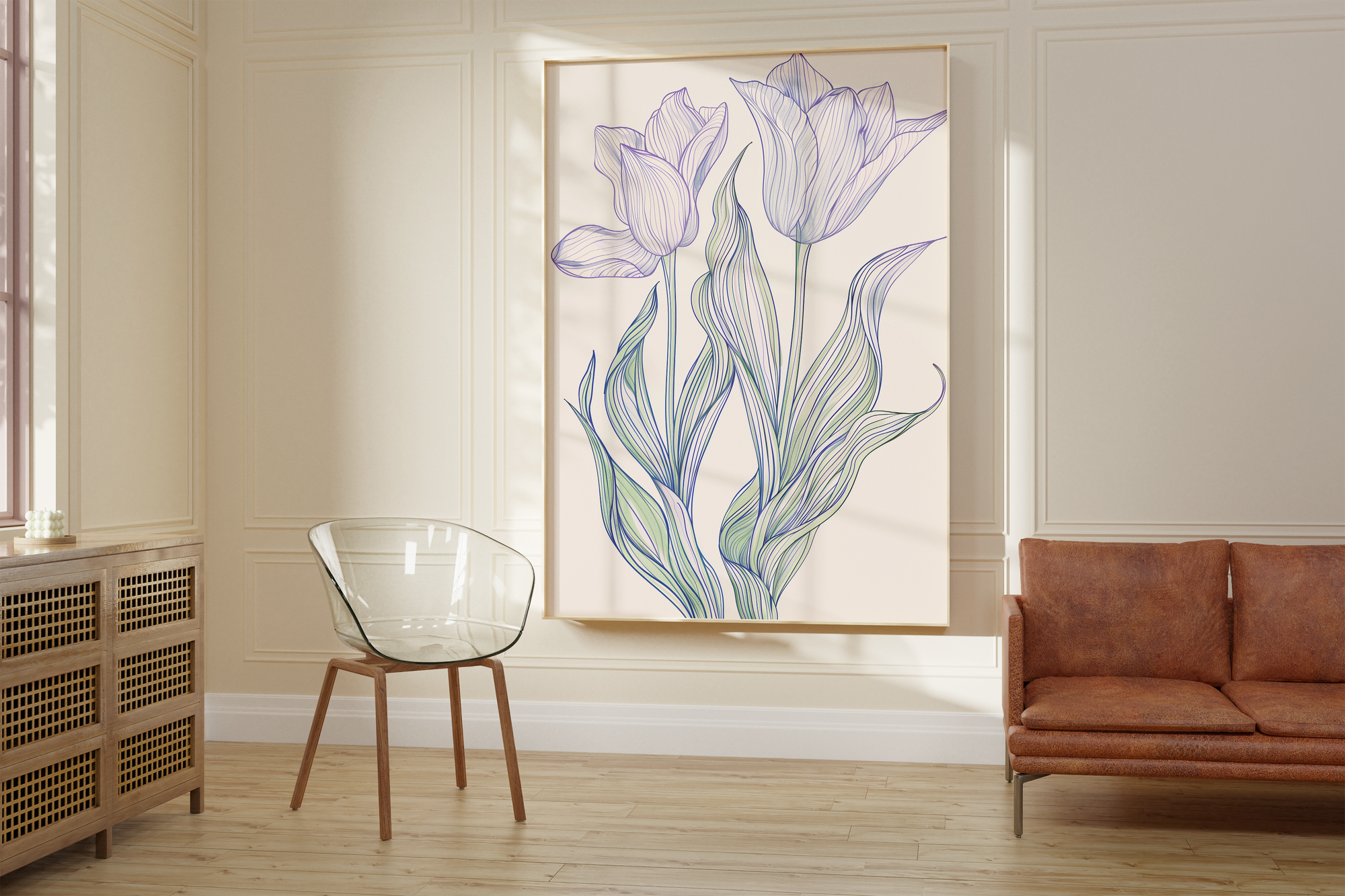 Minimalist Blue Flower Line Art Print