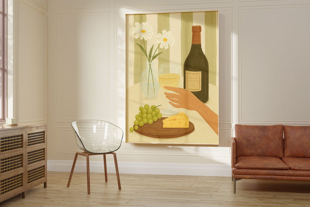 Cozy Wine and Cheese Print