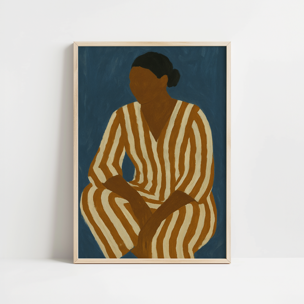 Blue Minimalist Woman Portrait Print