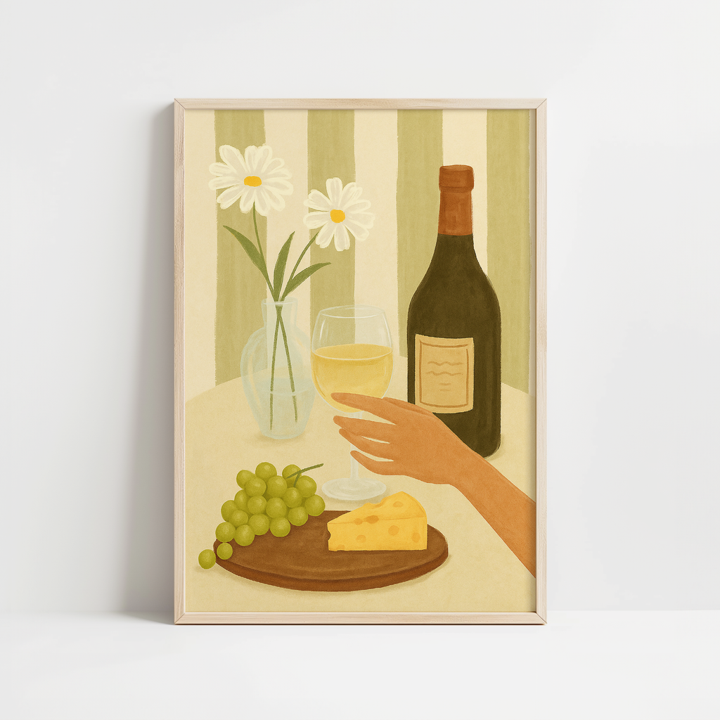 Cozy Wine and Cheese Print