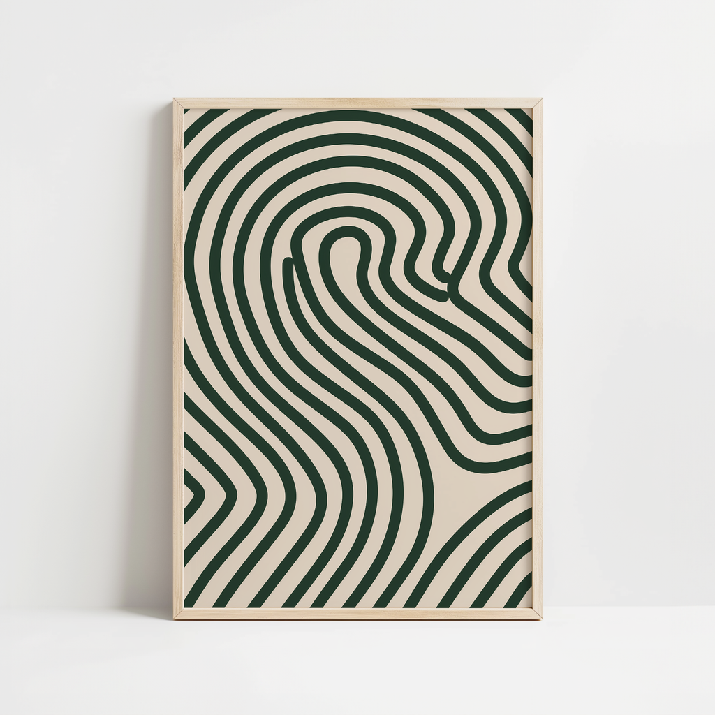 Abstract Green Wave Line Art Print