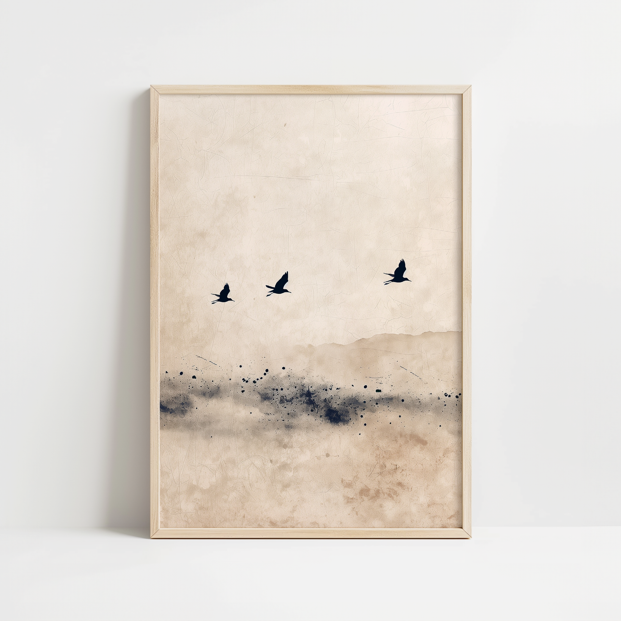 Japandi Calm Blue Birds Print