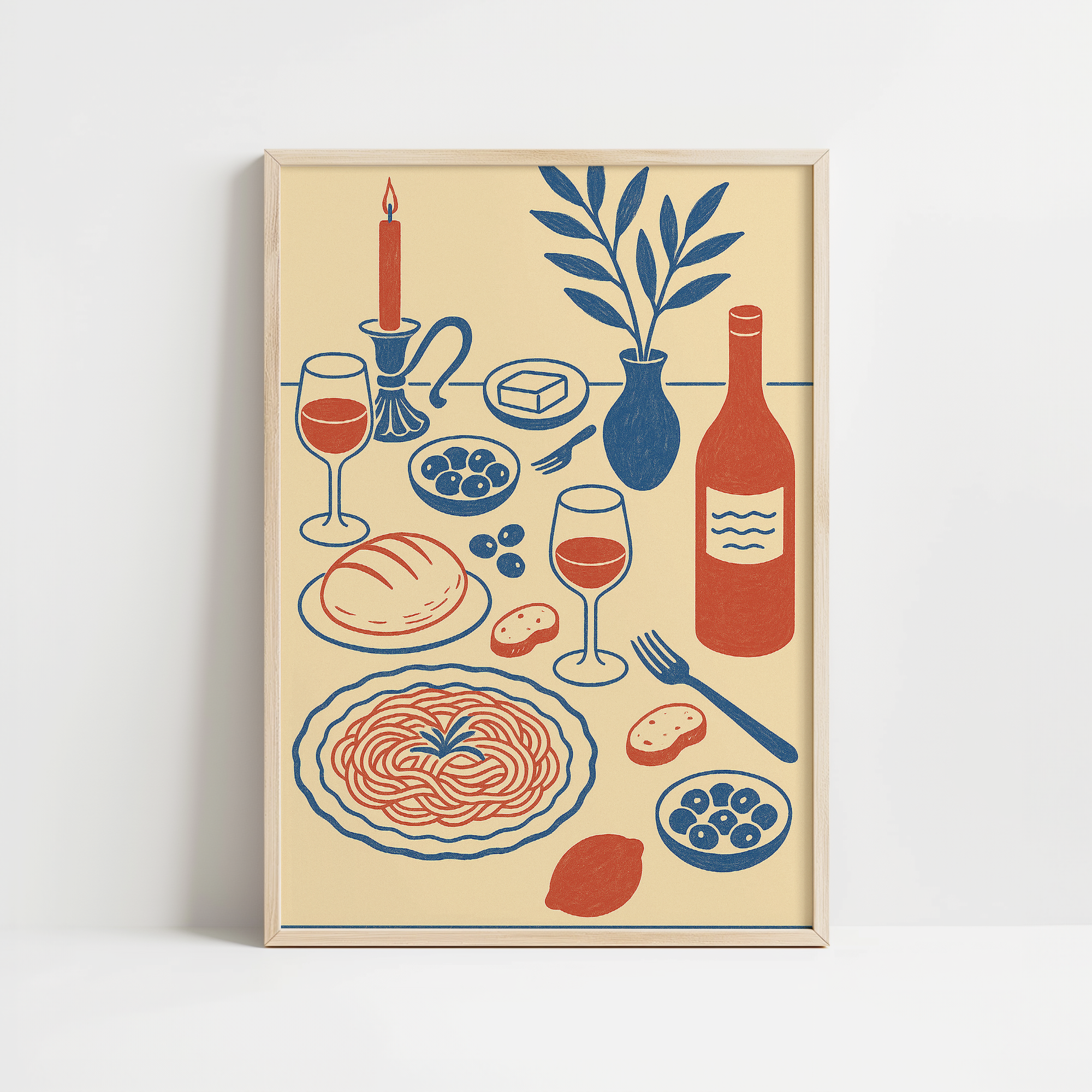 Wine & Pasta Still Life Print
