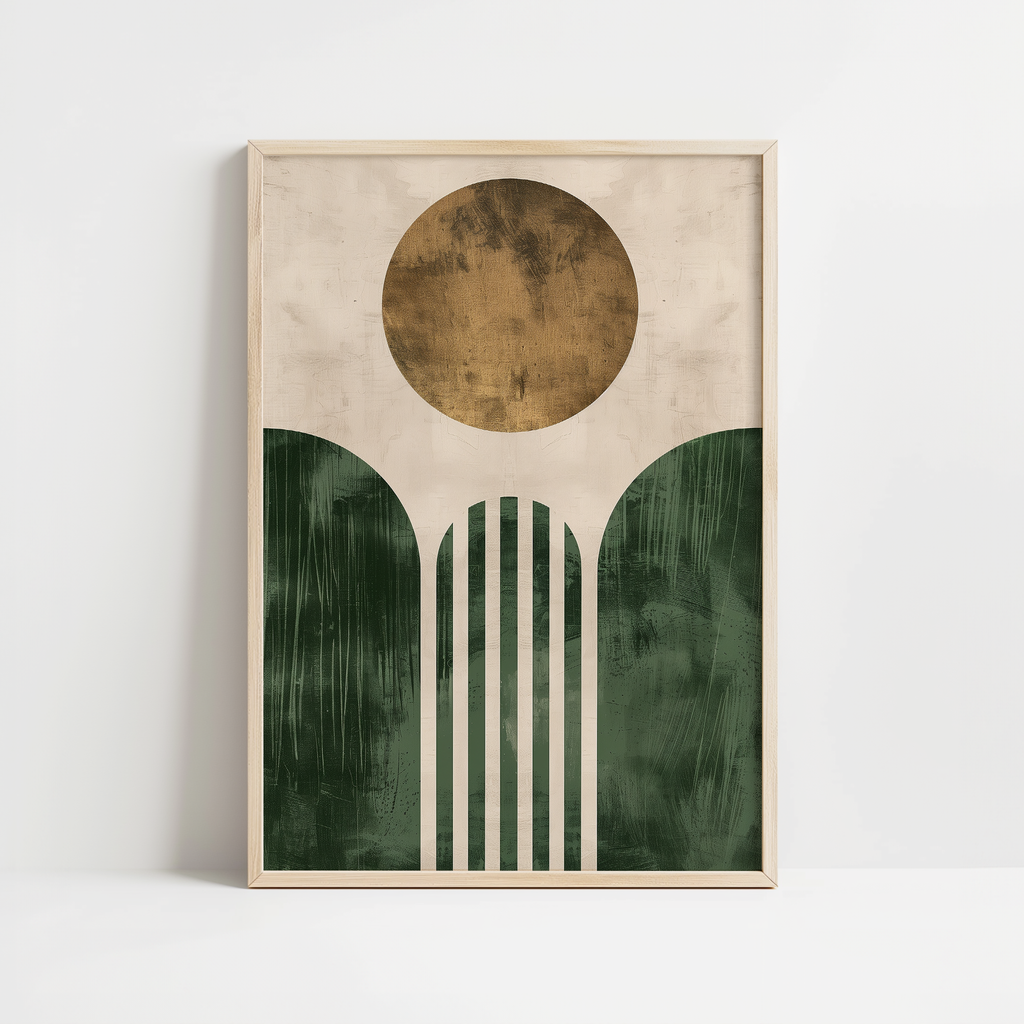 Artful Green Geometric Sun Print