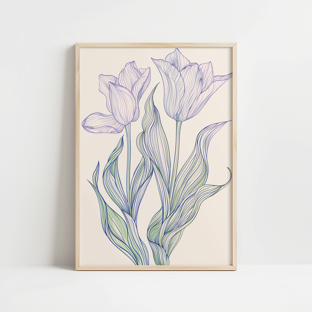 Minimalist Blue Flower Line Art Print