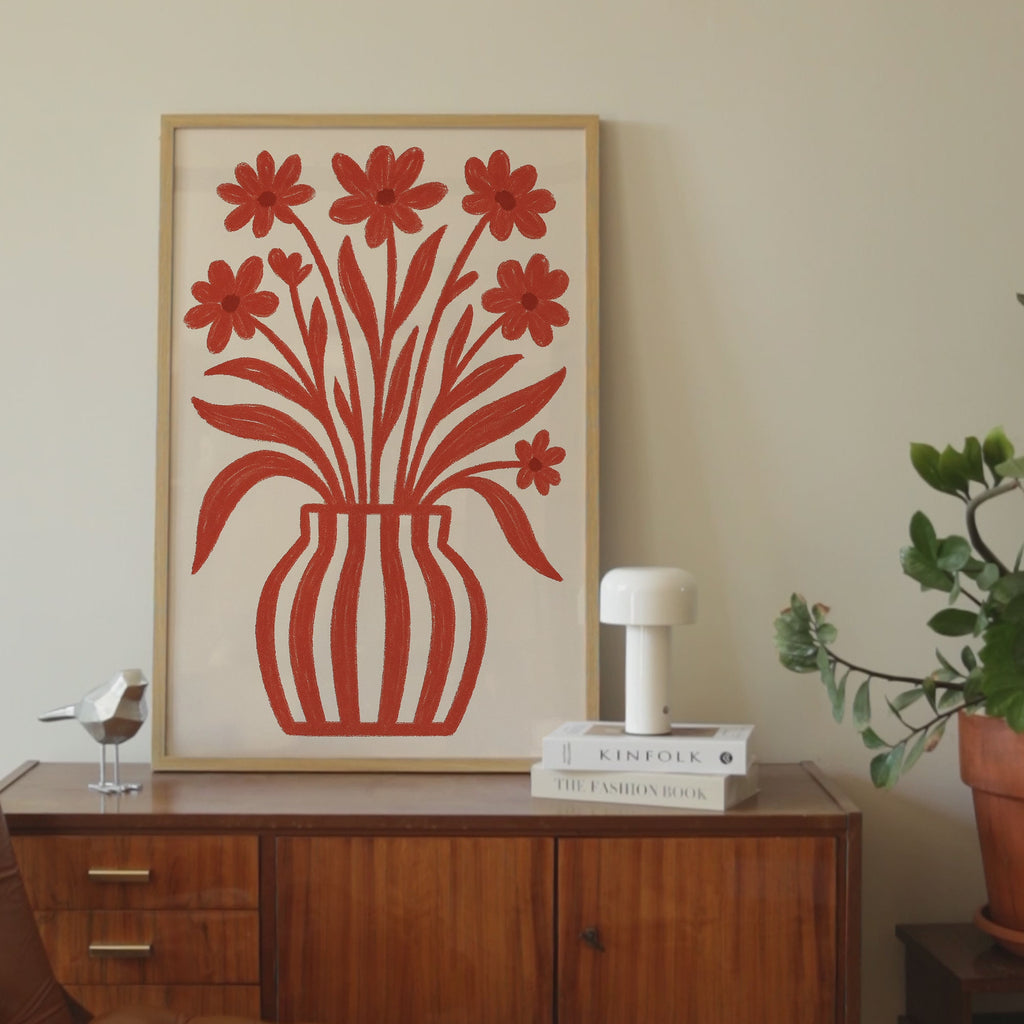 Minimalist Red Flowers Print