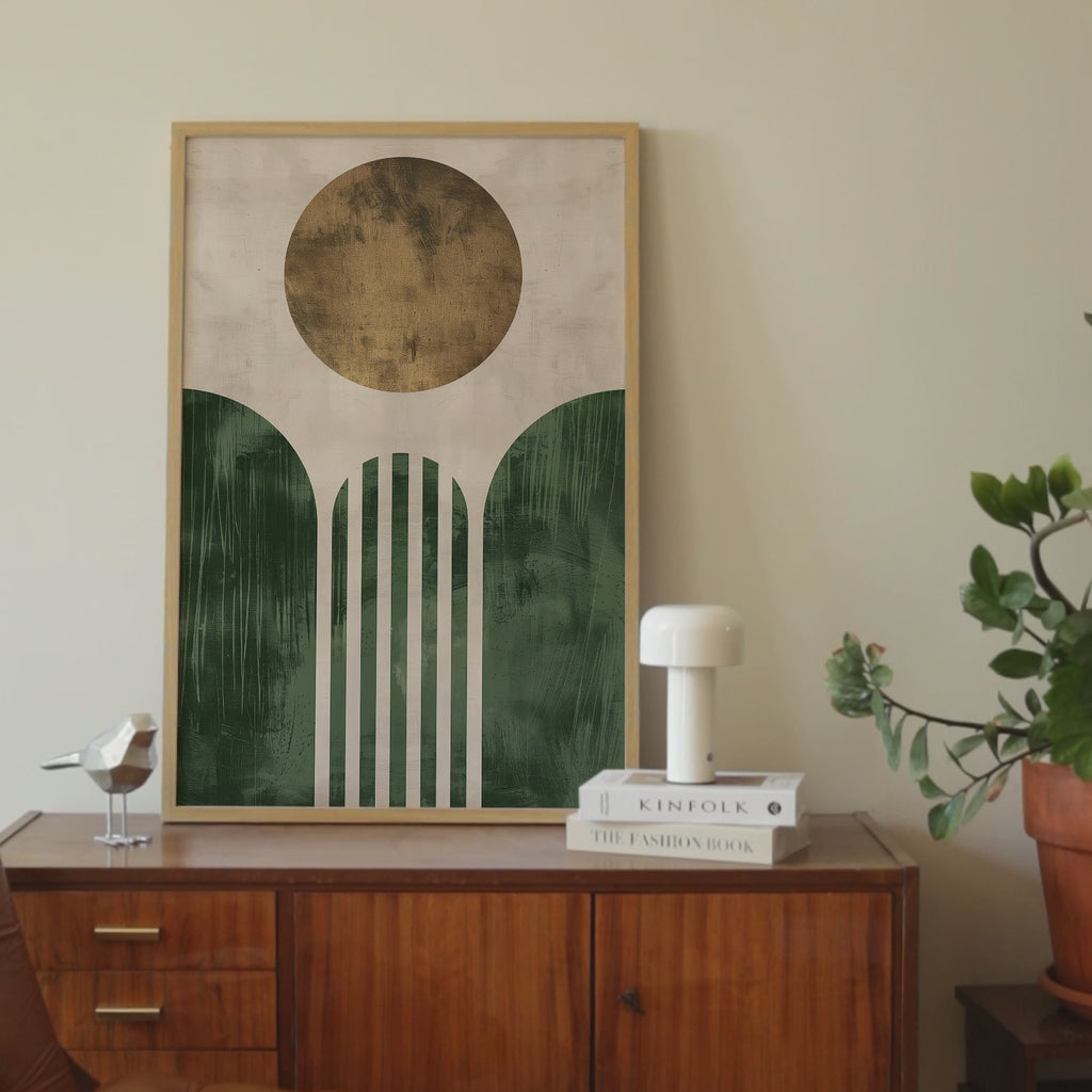 Artful Green Geometric Sun Print