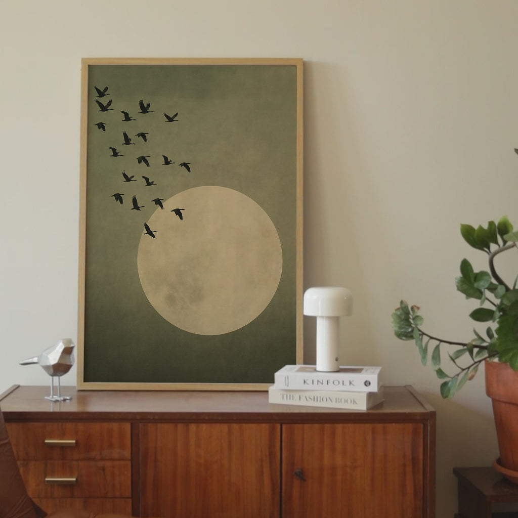 Japandi Green Moon Print