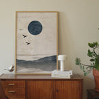 Japandi Deep Blue Sun Print