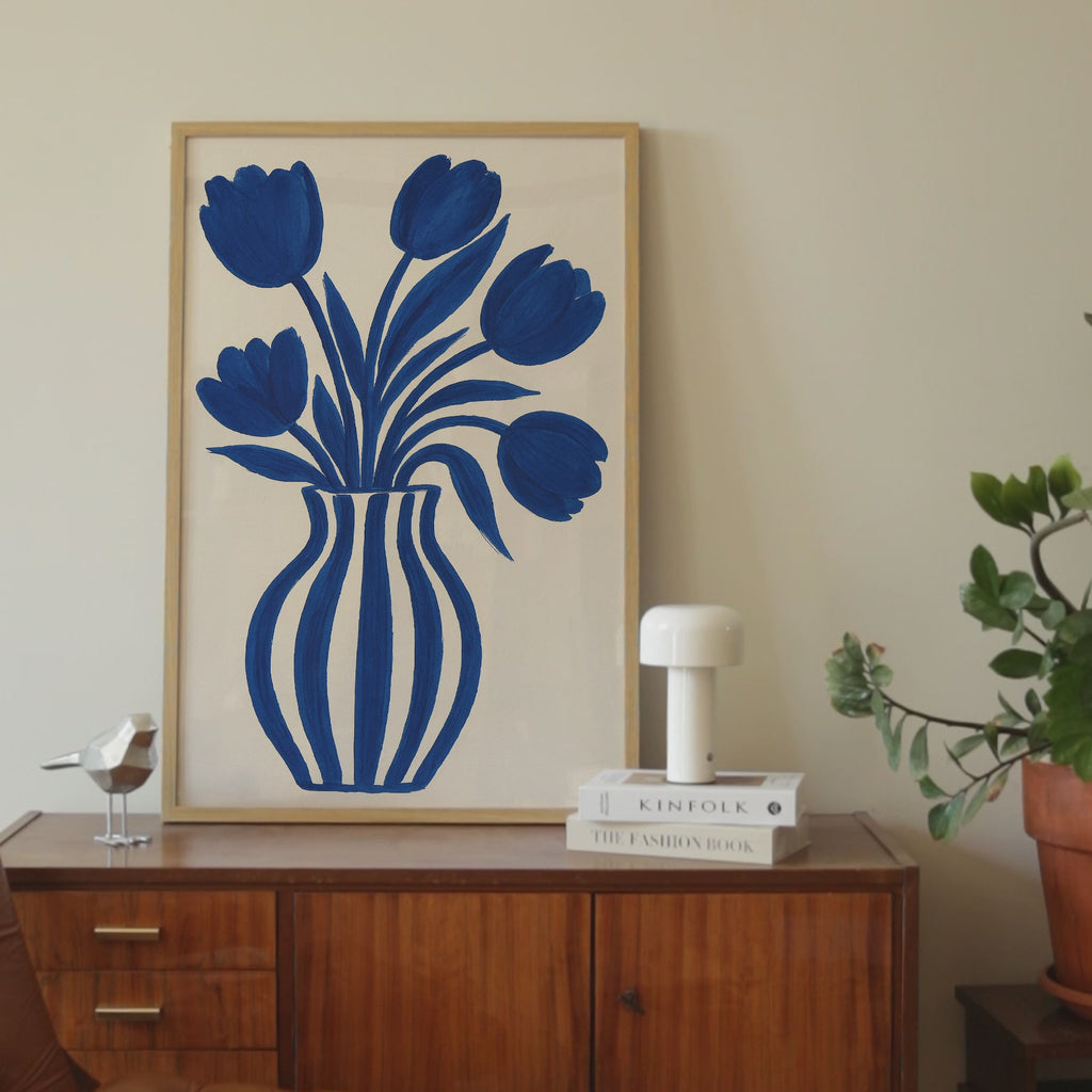 Minimalist Blue Flowers Print