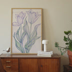 Minimalist Blue Flower Line Art Print