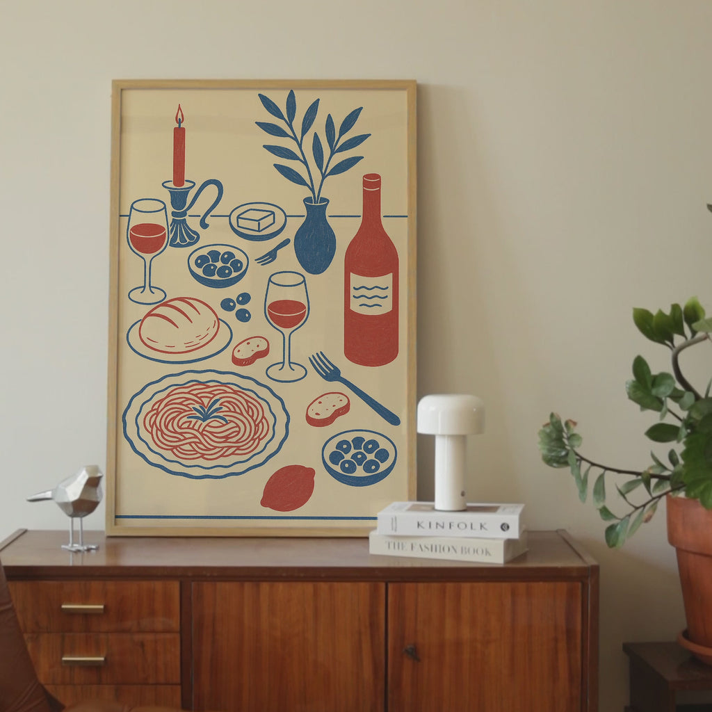 Wine & Pasta Still Life Print