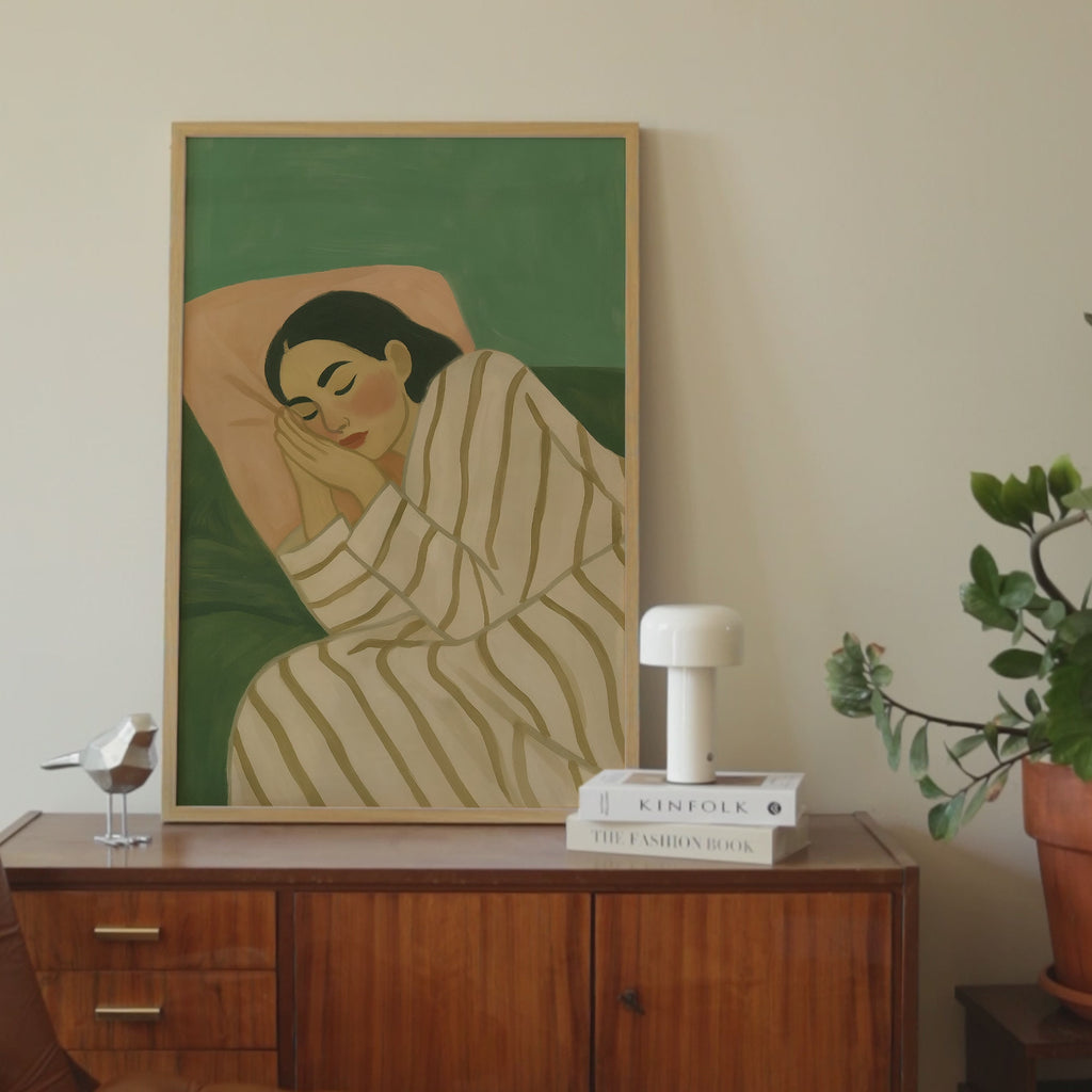 Green Minimalistic Woman Calm Print