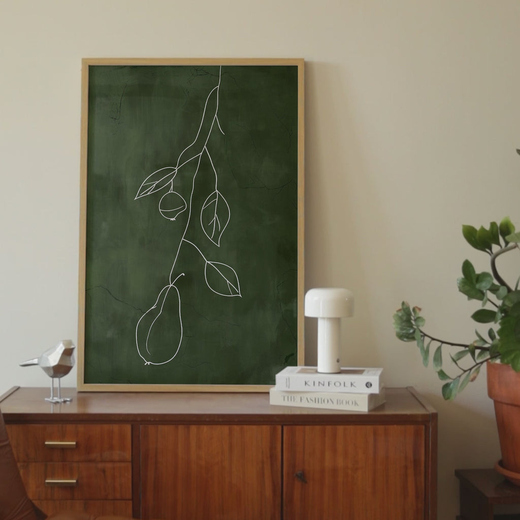 Minimalist Green Fruit Line Print