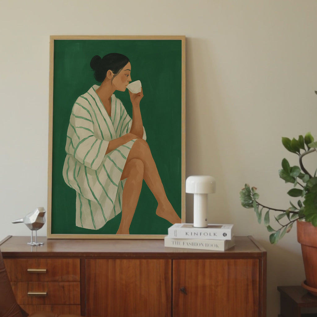 Abstract Green Portrait Modern Woman Print